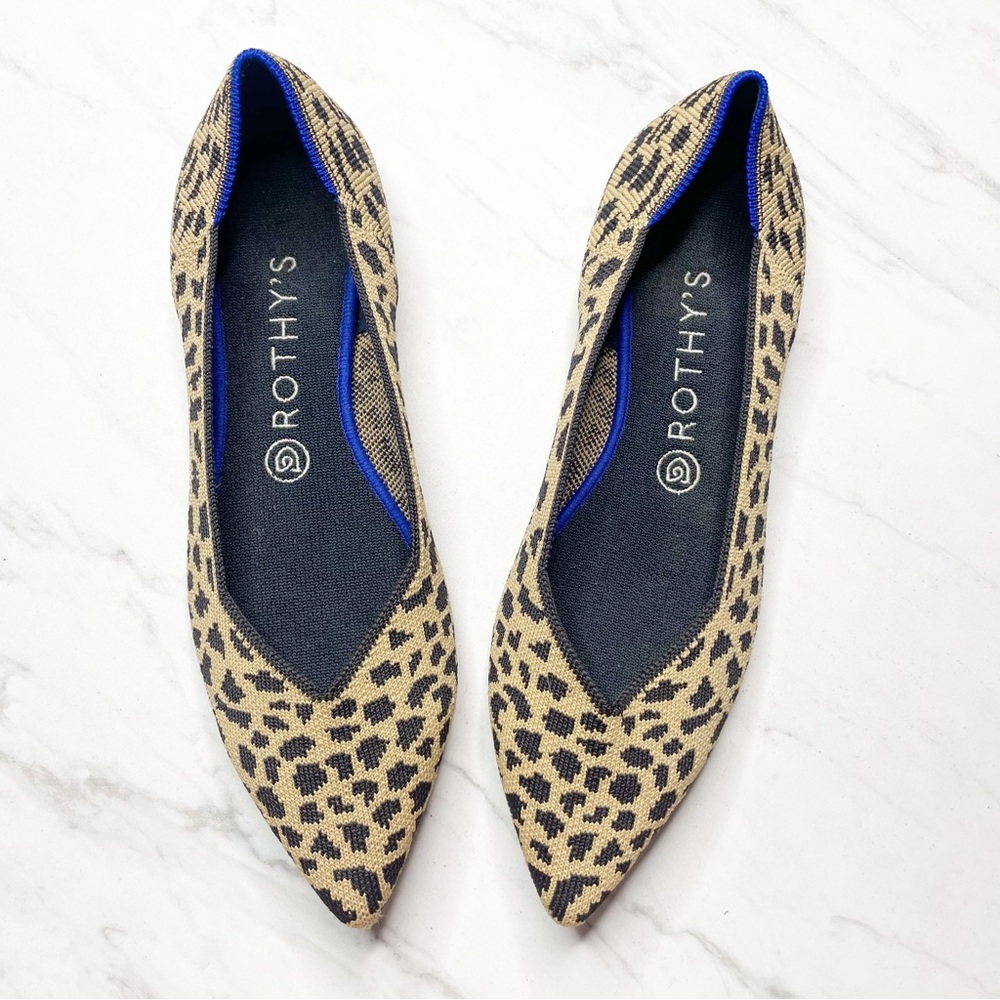 ROTHY’S THE POINT Leopard Cheetah Animal Print Pointed Ballet Flat Shoes Sz 10